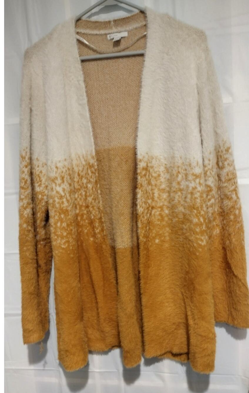 Cato Plus 14/16W Open-Front Cardigan Mustard Yellow Cream Ombre Fall Autumn Boho